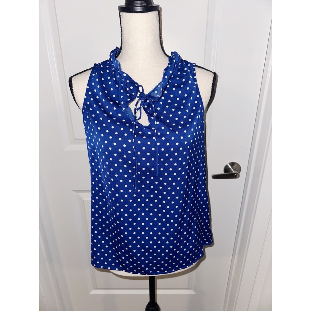 4/$13 J. Crew Blue and White Tie Front Ruffled Blouse - Picture 6 of 7